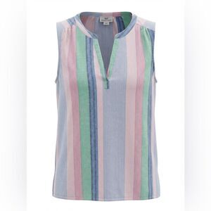 VINEYARD VINES WOMENS MULTICOLORED STRIPED SLEEVELESS LINEN BLEND BLOUSE SIZE L